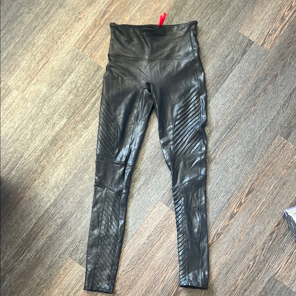 Black Spanx moto Faux Leather Leggings